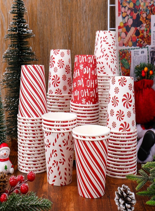 JarThenaAMCS مجموعة جارثينا إيه إم سي إس، ١٠٠ قطعة من أكواب ورقية لعيد الميلاد، سعة ٩ أونصات، بنقشة حلوى قصب السكر الحمراء المخططة، أكواب قهوة للاستخدام مرة واحدة، مثالية لمستلزمات حفلات عيد الميلاد والعطلات الشتوية - Image 3